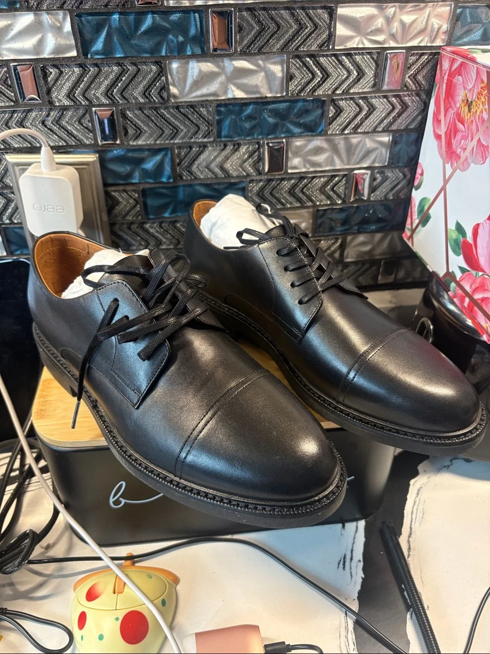 Polo by Ralph Lauren Black Leather Cap-Toe Derby